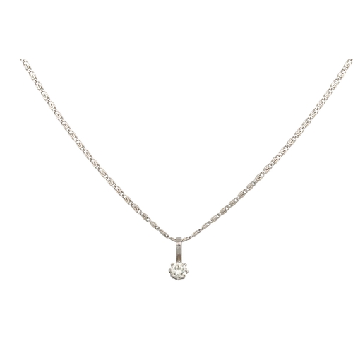 63 - A DIAMOND SOLITAIRE PENDANT, to a 9ct white gold trace chain