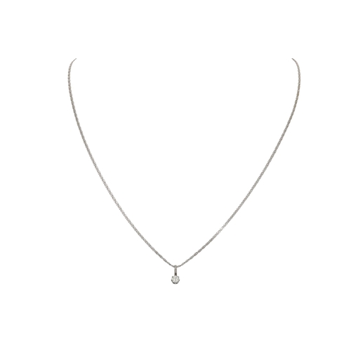 63 - A DIAMOND SOLITAIRE PENDANT, to a 9ct white gold trace chain