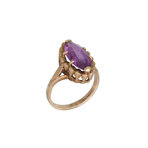 64 - A MIXED LOT: Consisting of a gold and pink sapphire pendant and chain, a 9ct gold and amethyst ring ... 