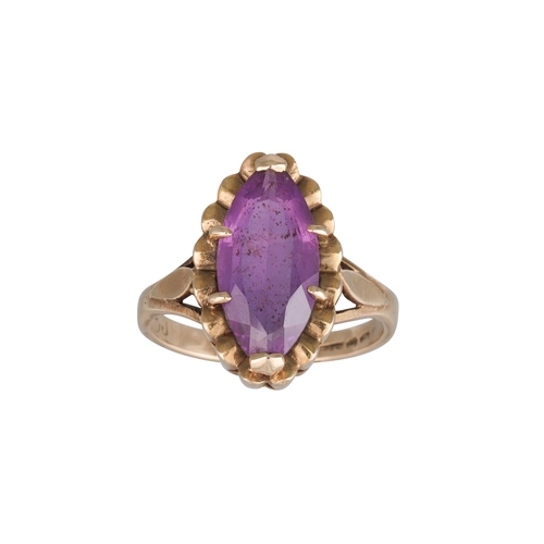 64 - A MIXED LOT: Consisting of a gold and pink sapphire pendant and chain, a 9ct gold and amethyst ring ... 