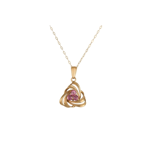 64 - A MIXED LOT: Consisting of a gold and pink sapphire pendant and chain, a 9ct gold and amethyst ring ... 