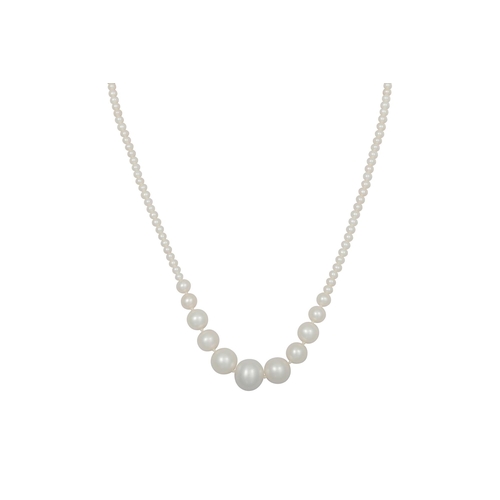 84 - A GRADUATED CULTURED PEARL NECKLACE, to a gold bow shaped clasp