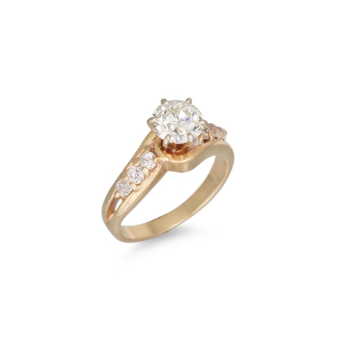 305 - A DIAMOND SOLITAIRE RING, the round brilliant cut diamond set to six diamond set shoulders mounted i... 