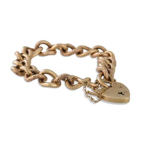 4 - A 9CT GOLD CURB LINK BRACELET AND PADLOCK, solid links, 48 g.