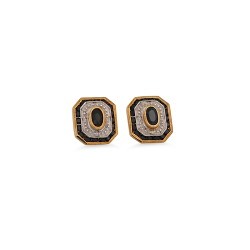 68 - A PAIR OF DIAMOND AND SAPPHIRE EARRINGS, mounted in gold