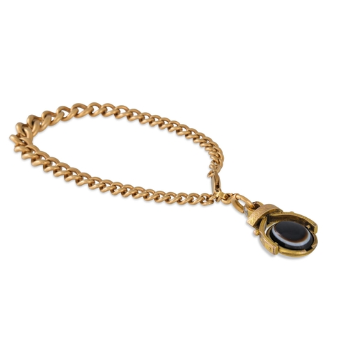 71 - AN ANTIQUE GOLD CURB LINK BRACELET, with a gold seal attached