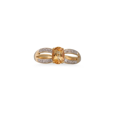 77 - A DIAMOND AND MORGANITE CLUSTER RING, the round morganite to split diamond shoulders, size O