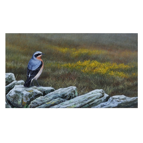 282 - JEREMY PAUL (ENGLISH b.1954), 'Wheateater', signed, acrylic on board, 26cm x 46cm