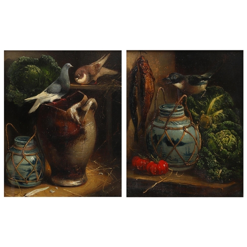 285 - HENRIETTE RONNER-KNIP (DUTCH 1871 - 1909), A pair of still lives with birds, oil on panel, signed H.... 