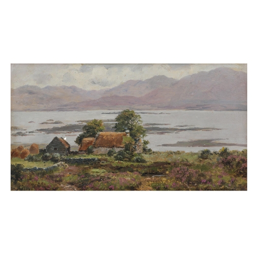 287 - ALEXANDER WILLIAMS RHA (IRISH 1846 - 1930), 'A Mountain Farm, Kenmare Bay', oil on panel, signed, 24... 