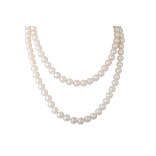 16 - A STRING OF CULTURED PEARLS, boxed