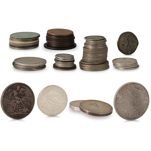 477 - A BAG OF SILVER COINS, together with some tokens to included 1896 English crown, 1921 US $1, 3 x 196... 