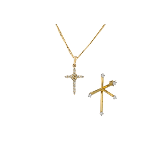 54 - A DIAMOND SET CROSS PENDANT, mounted in 9ct gold on a 9ct gold chain, together with a diamond pendan... 