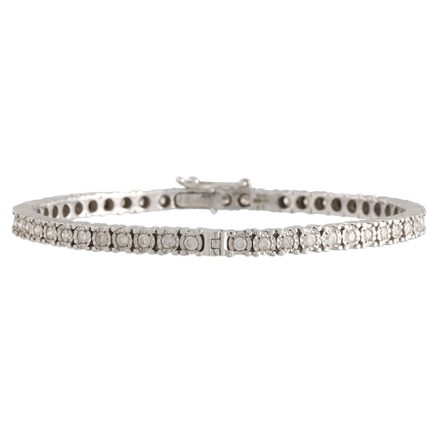 56 - A DIAMOND SET HINGED BRACELET, the circular diamonds illusion set in 9ct white gold. Estimated: weig... 