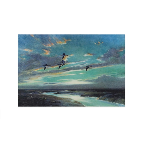 569 - AFTER SIR PETER SCOTT, 'Geese Landing', Limited edition colour reproduction print, 20cm x 25cm, sign... 