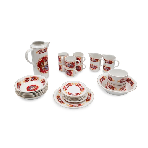 623 - A MID 20th CENTURY “JON ANTON” CERAMIC IRONSTONE BREAKFAST SET, with a transfer floral decoration