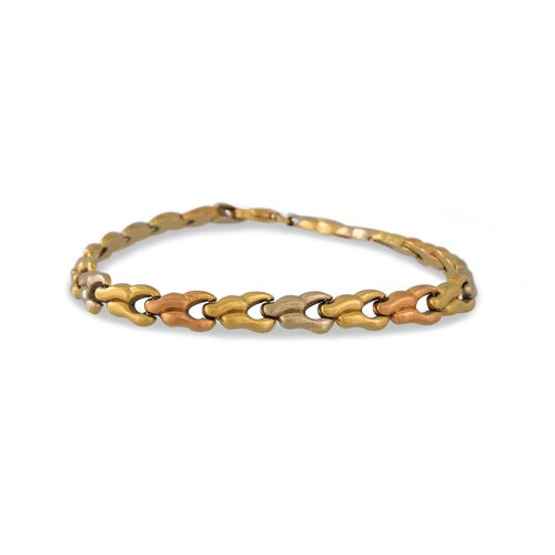 9 - AN 18CT THREE COLOUR GOLD BRACELET, signed 'Graziella', 7.3 g