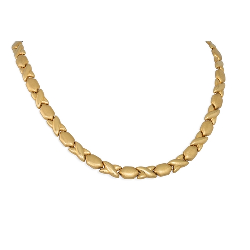 50 - A 14CT GOLD NECKLACE, of textured and x-shaped links, 23.2 g.