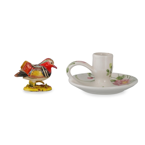 563 - AN ARORA MANDARIN DUCK 'HIDDEN TREASURES', together with a candle holder