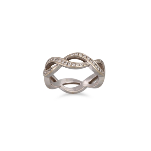 89 - A DIAMOND ETERNITY RING, of twist design, mounted in 18ct white gold, size H