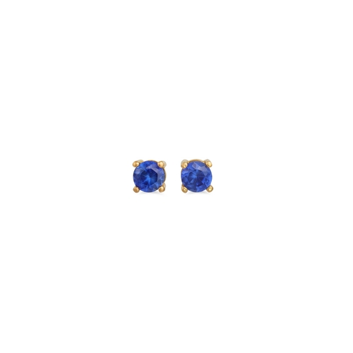 95 - A PAIR OF SAPPHIRE STUD EARRINGS, mounted in 18ct yellow gold