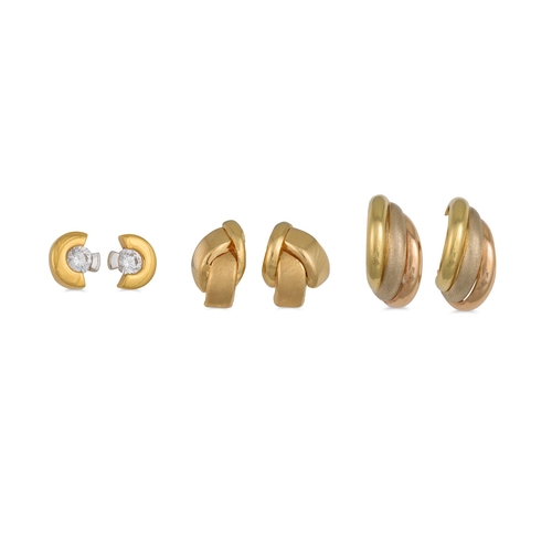 97 - THREE PAIRS OF 18CT GOLD EARRINGS, 6 g.