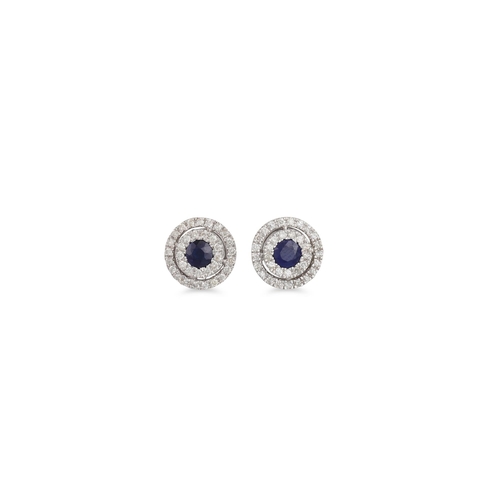 37 - A PAIR OF DIAMOND AND SAPPHIRE TARGET EARRINGS, mounted in white gold