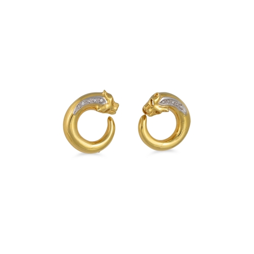 38 - A PAIR OF DIAMOND SET EARRINGS, the 18ct yellow gold earrings in the form of a panther