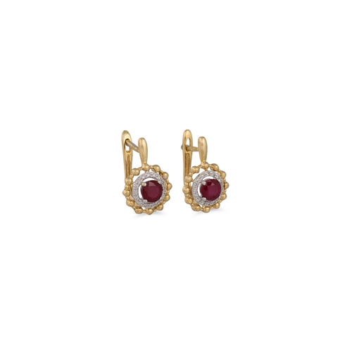 39 - A PAIR OF DIAMOND AND RUBY CLUSTER EARRINGS, mounted in gold