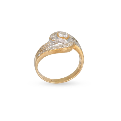 119 - A DIAMOND SET CLUSTER SWIRL RING, set with brilliant cut and circular diamonds in 18ct yellow gold. ... 