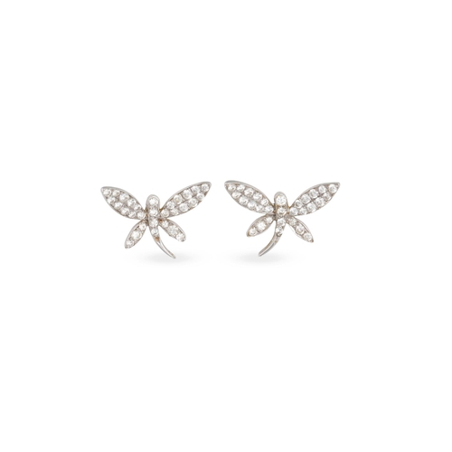 14 - A PAIR OF DIAMOND SET EARRINGS, of naturalistic form, mounted in 18ct white gold, 1.8 g.