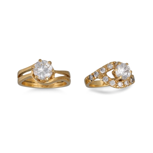 144 - TWO FANCY DRESS RINGS, mounted in 18ct yellow gold, 13 g. size N - O