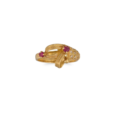 26 - A RUBY DRESS RING, mounted in gold, size O, 3.9 g.