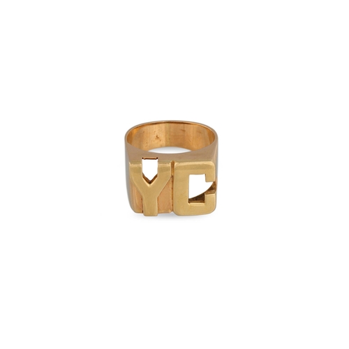 29 - A GOLD DRESS RING, initials 