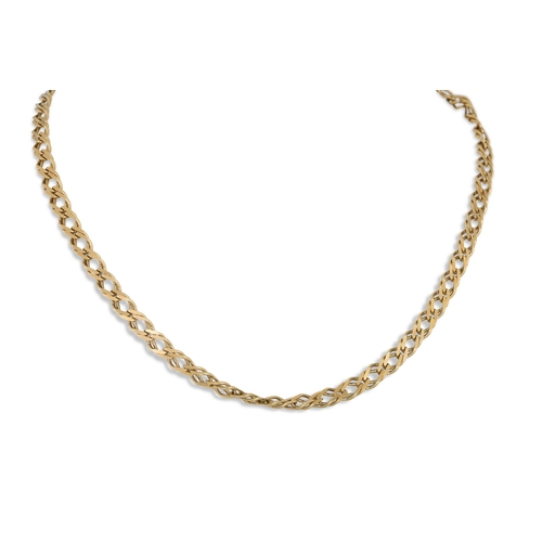 3 - A 9CT GOLD FLAT CURB LINK NECK CHAIN, 16.8 g.