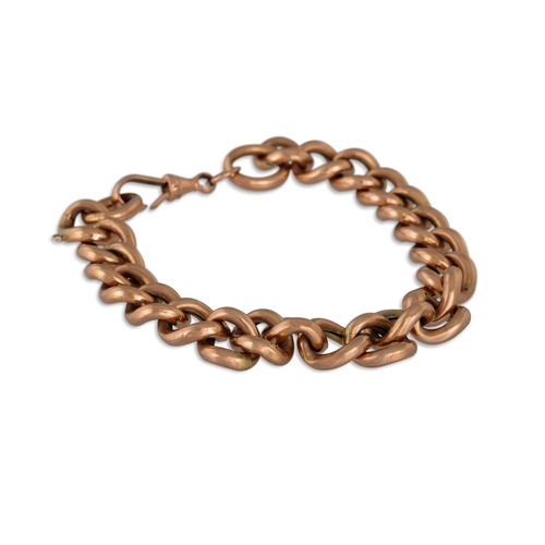 32 - AN ANTIQUE GOLD CURB LINK BRACELET, each link stamped 9ct. 19.7 g.