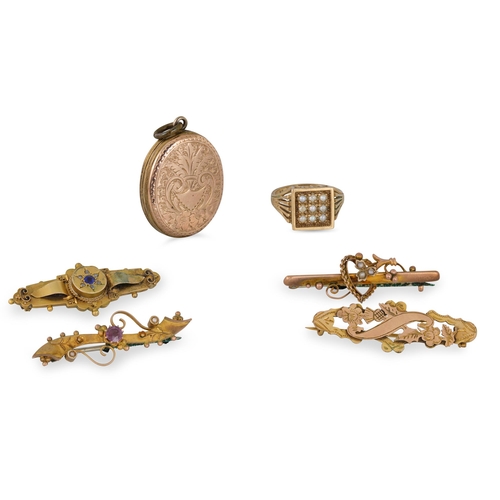 372 - THREE X 9CT GOLD BAR BROOCHES, together with gold-plated items