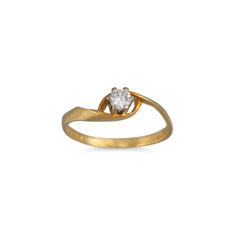 377 - A DIAMOND SOLITAIRE RING, of cross-over form, mounted in 18ct yellow gold. Estimated: weight of diam... 