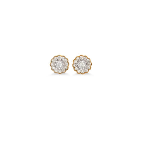 43 - A PAIR OF DIAMOND CLUSTER EARRINGS, set with brilliant cut diamonds, mounted in white and yellow gol... 