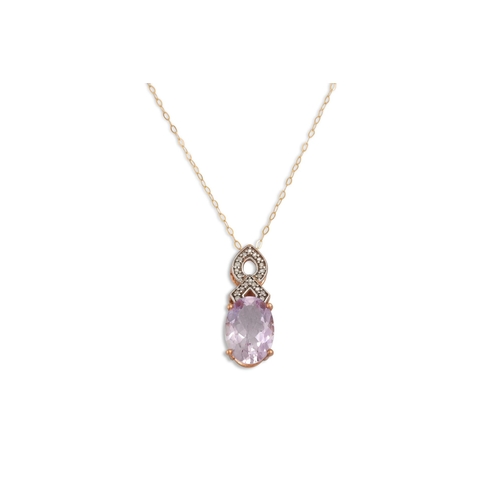 45 - A DIAMOND AND AMETHYST PENDANT, the oval amethyst on a 9ct gold chain