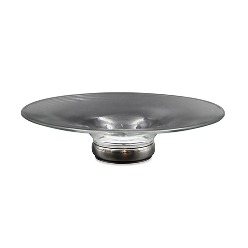 507 - A MODERN CONTEMPORARY CIRCULAR GLASS BOWL/DISH, over an applied sterling silver foot, Birmingham ca ... 