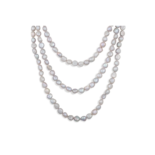 54 - A SET OF RIVER PEARLS, grey tones, opera length