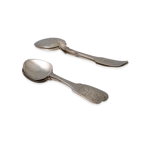 570 - A SET OF FIVE IRISH PROVINCIAL SILVER BRIGHT CUT TEA SPOONS, c 1810 (provisionally Limerick with the... 