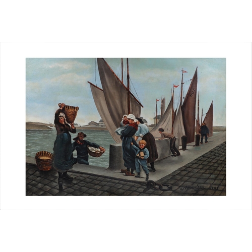 587 - CONTINENTAL SCHOOL 20th CENTURY, North European, Untitled, A figurative group landing the catch on t... 