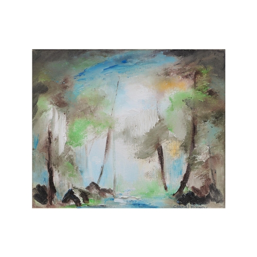 591 - CARMEL MOONEY, (IRISH CONTEMPORARY) Woodland landscape, oil on canvas, Hendricks Gallery label verso... 