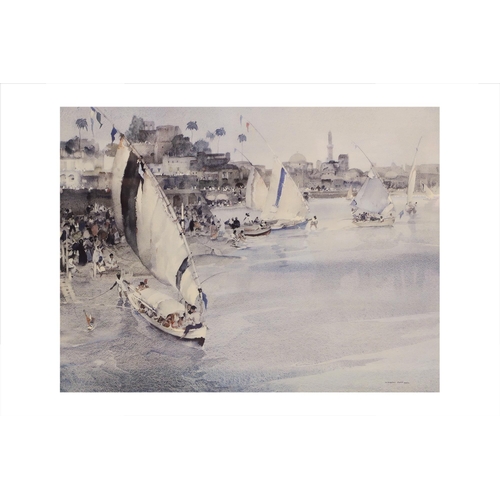 602 - AFTER SIR W.R.FLINT RA (1880-69), 'Untitled' shipping & figures in a port, limited edition repro pri... 