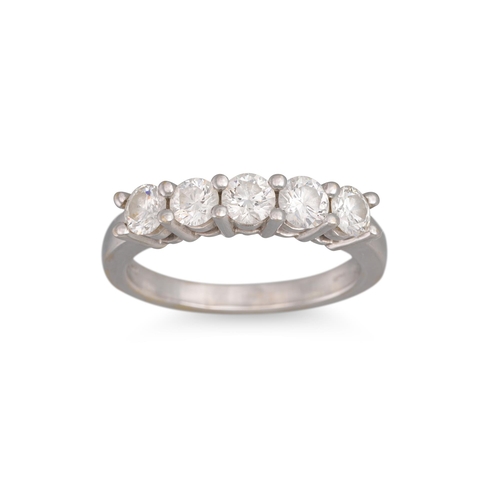 122 - A FIVE STONE DIAMOND RING, the brilliant cut diamonds to a 18ct white gold mount. Estimated: weight ... 