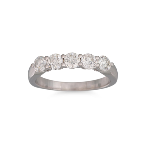 249 - A FIVE STONE DIAMOND RING, mounted in 18ct white gold. Estimated: weight of diamonds: 1.00 ct. size ... 