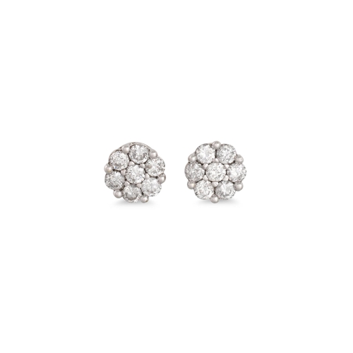 256 - A PAIR OF DIAMOND CLUSTER EARRINGS, the brilliant cut diamonds mounted in 18ct white gold. Estimated... 