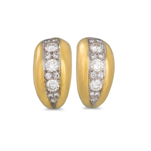 282 - A PAIR OF DIAMOND HOOP EARRINGS, mounted in white & yellow gold. Estimated: weight of diamonds: 3.00... 